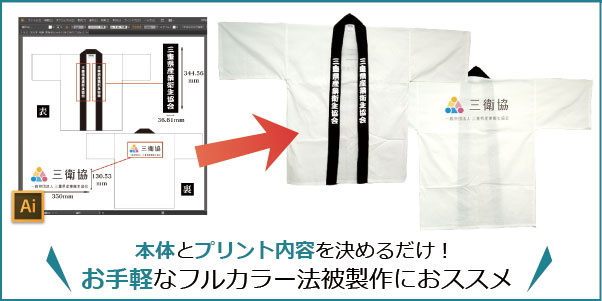 本体とプリント内容を決めるだけ!お手軽なフルカラー法被製法にオススメ